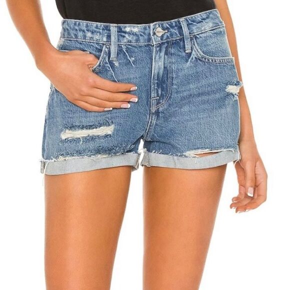 FRAME DISTRESSED DENIM SHORTS    LE GRAND GARÇON SHORT - Picture 1 of 7